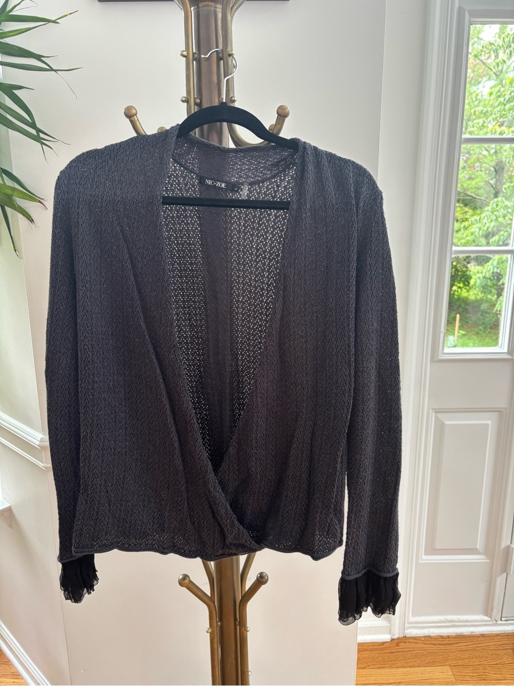 NIC+ZOE dark blue- gray Lightweight Open-Front V-Neck Sweater